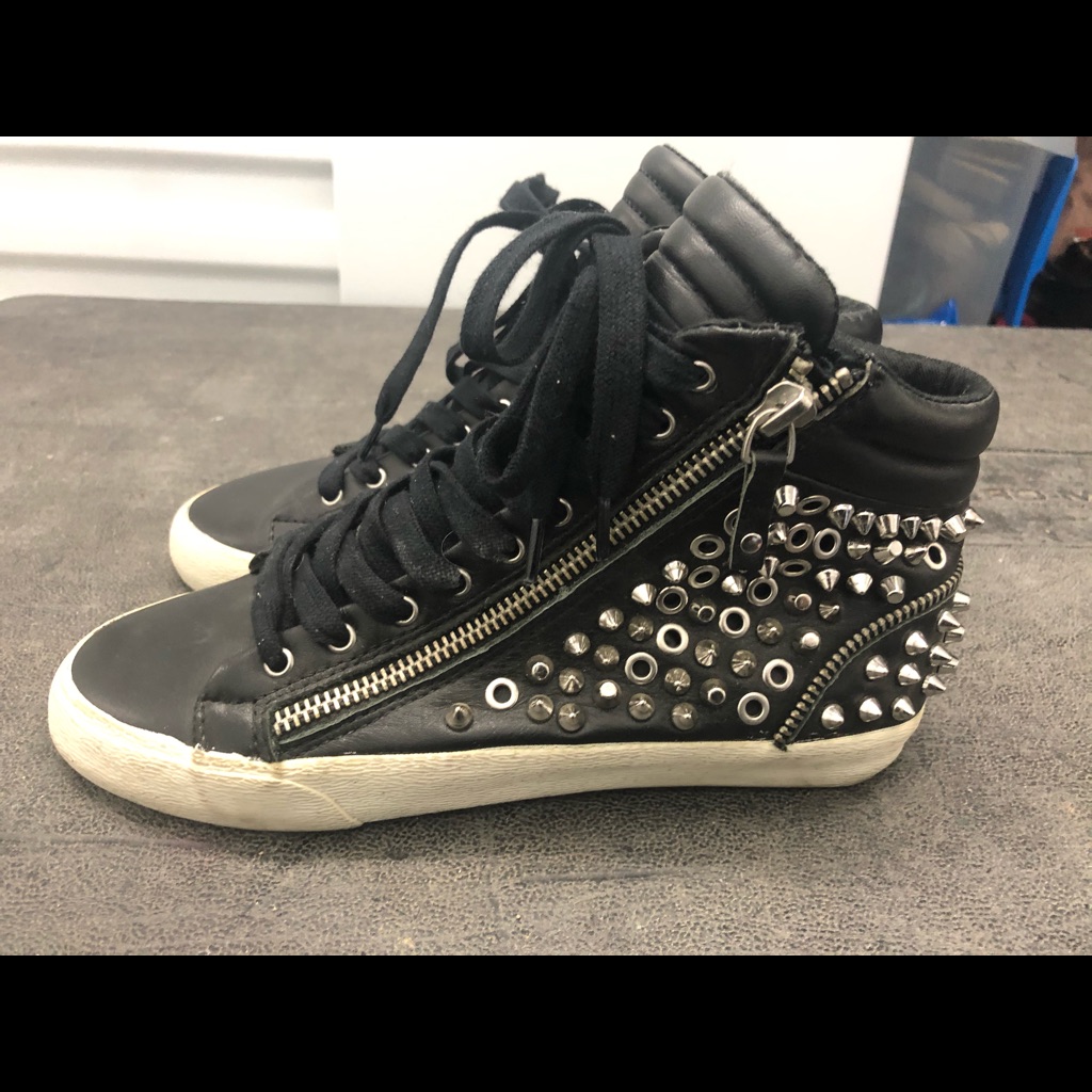 Zara 2441 Black Leather Studds Sneakers Size 6